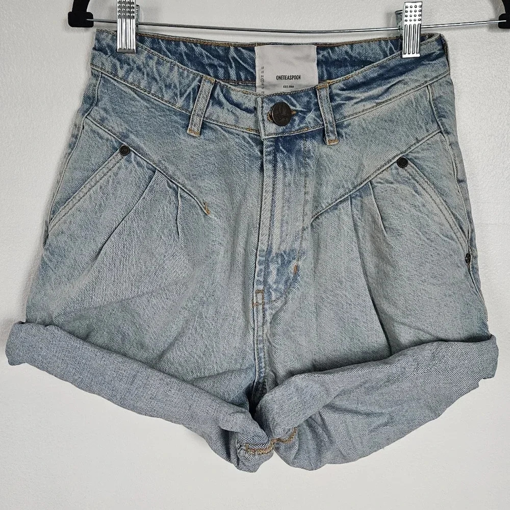OneTeaspoon Kansas Denim Shorts Womens Size 25 High Rise‎ Cuffed Light Wash NWT